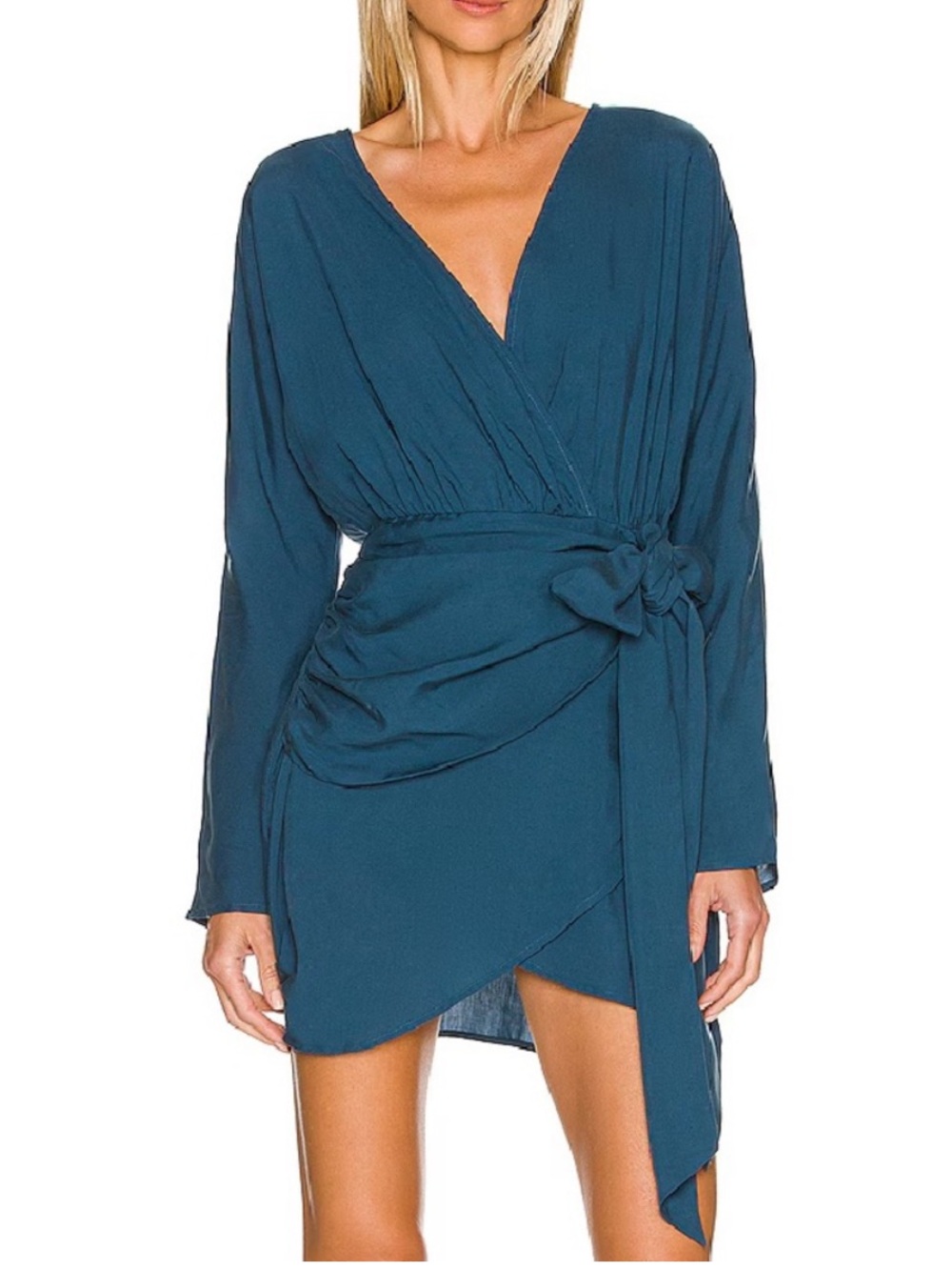 L'Academie Women's The Lorriana Long Sleeves V-Neck Party Mini Dress Size S Blue